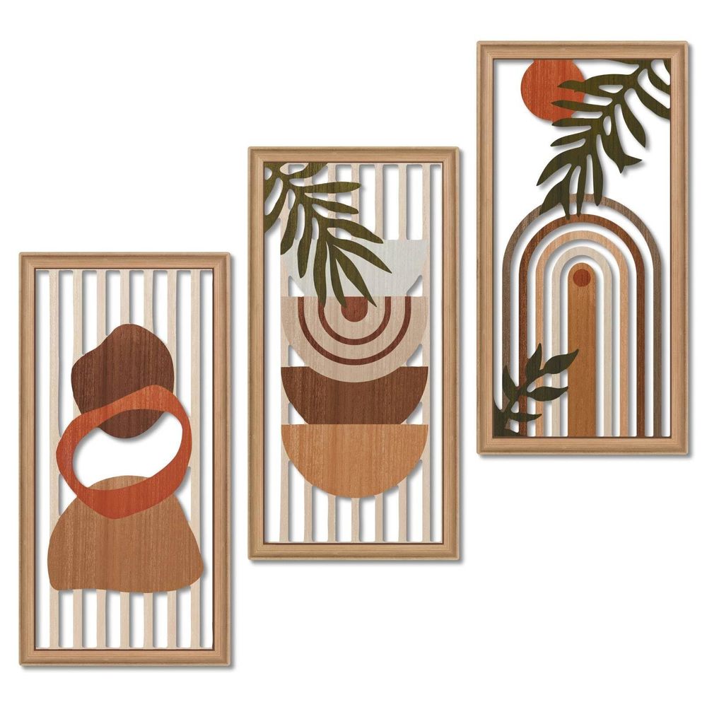 Boho Wall Art Set Of 3, Modern Minimalist Wooden Wall Decor, Abstract😃